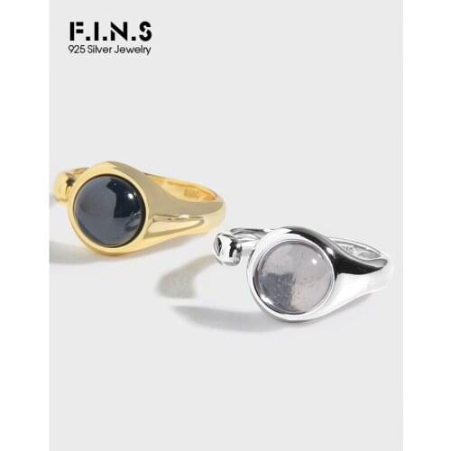 F.I.N.S Minimalist Geometric Agate S925 Sterling Silver Rings Round Stone Open Finger Rings for Women Silver 925 Fine Jewelry
