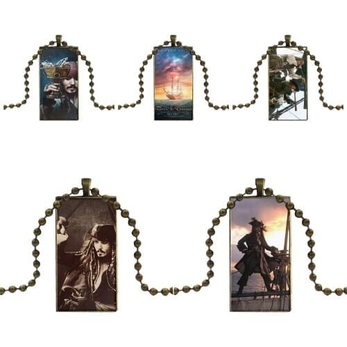 Fashion Glass Cabochon Pendant Rectangle Necklace Choker Necklace Jewelry For Girls Gifts Pirates Of The Caribbean Jack Sparrow
