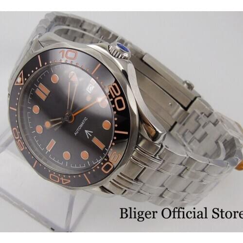 BLIGER Self Winding Men Wristwatch Sapphire Glass Stainless Steel Band GMT Hand Rotating Bezel