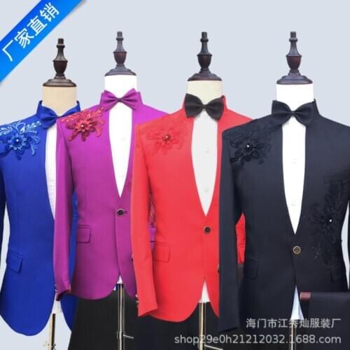 Chorus Mosaic fashion men suit set with pants mens wedding suits new arrival slim formal dress mens groom suit singer stage red