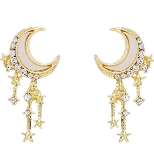New Jewelry Inlaid With Crystal High-grade Star Moon Earrings Fashion Womens Earrings Brincos Aretes De Mujer