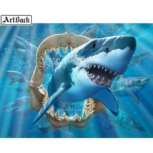 New 5d diy diamond painting shark pattern full square 3D rhinestone resin mosaic handicraft home decoration sticker