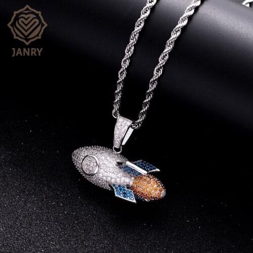 JANRY High Quality S925 Rocket Pendant Necklace Hip Hop Zircon Necklace With 60cm Stainless Steel Rope Chain For Men Women