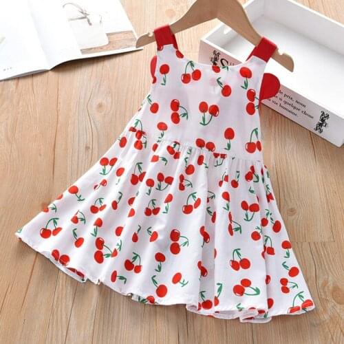 Girls Dress Summer Wings Vest Skirt 2021 New Little Girl Korean Suspender Cherry Princess Dress