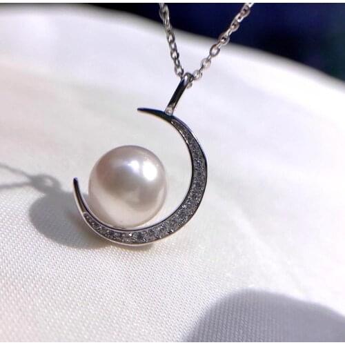 Moon Shape Wholesale 925 Sterling Silver Pendant Base Settings Mountings Findings Parts for Pearl Crystal Jade Agate 5pcs/lot