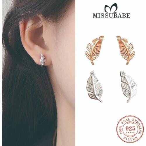 Real 925 Stud Earrings Sterling Silver Zircon Leaf Piercing Jewelry Pendientes For Women True Beauty Boucle Oreille Femme Luxe