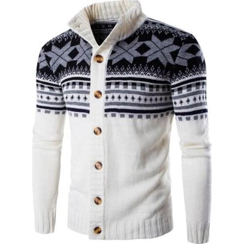 Christmas Mens Sweater Pullover Sweatercoat Winter Warm Sweater Mens Knitted Cardigan Coat Snowflower Print Loose Sweaters Man