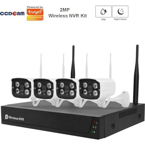 Powered by Tuya 2MP 1080P Wireless Security Camera Kit 4CH NVR System Night Vision Outdoor Camera System CCTV Video Kit