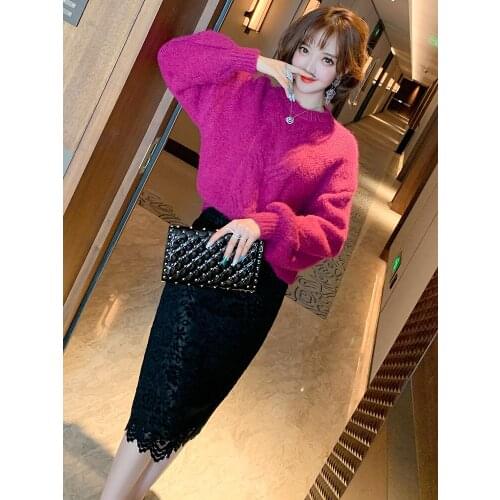 Stereo twist jacquard plush feel relaxed atmosphere round collar knitting sweater female new winter 2020