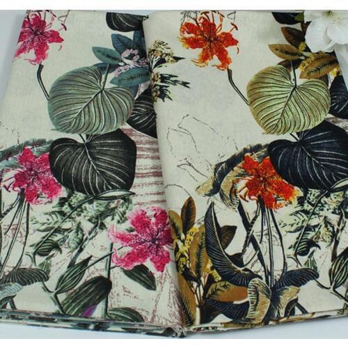Cotton and linen ethnic BIG flower Chinese style floral printed textile for DIY handwork tablecloth curtains blouse dress fabric