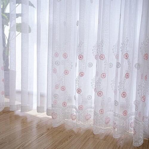 Country Style Tulle Sheer Small Fresh Embroidered Window Curtains for Home Living Room Decoration in the Kitchen Cafe Curtain