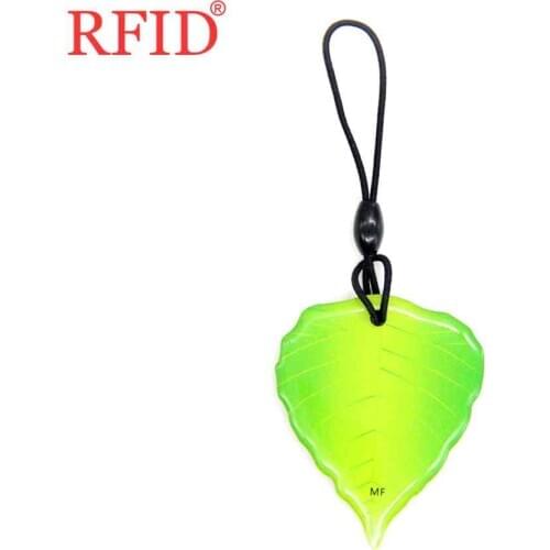 UID S50 1K 13.56MhzChangeable IC MFS50 RFID NFC Card Rewritable Writable IC Kkeychain Leaf Pattern Dropping Glue Key Ring Tag 1