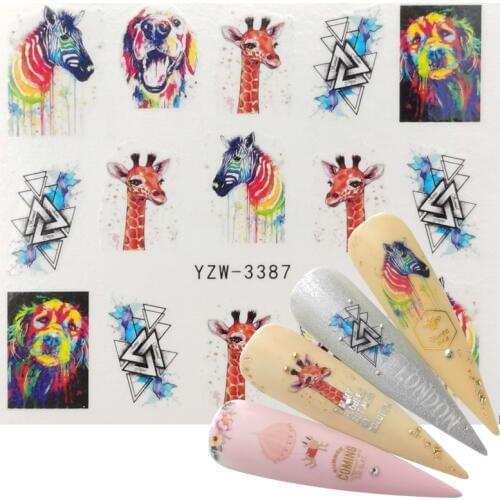 Nail Water Sticker DIY Creative Rainbow Doodle Zebra Dog Giraffe Animal Image Nail Art Paper Decoration Manicure Style Tool