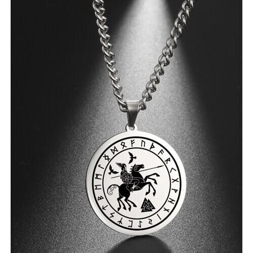 Wotan Odin Sleipnir Talisman Amulet Pendant Necklace Slavic Viking Norse God Triple Knot Runes Stainless Steel Charms Jewelry