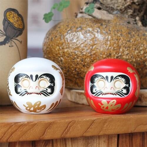 4 Inch Japanese Ceramic Daruma Doll Lucky Charm Fortune Ornament Money Box Office Tabletop Feng Shui Craft Home Decor Gift