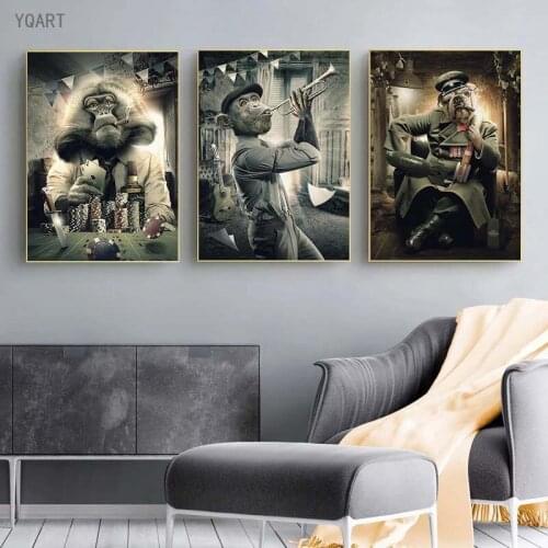 YQART Warlord Smoking Bulldog Canvas Paintings on The Wall Art Interesting Animals Printing Pictures for Home Living Room Decor