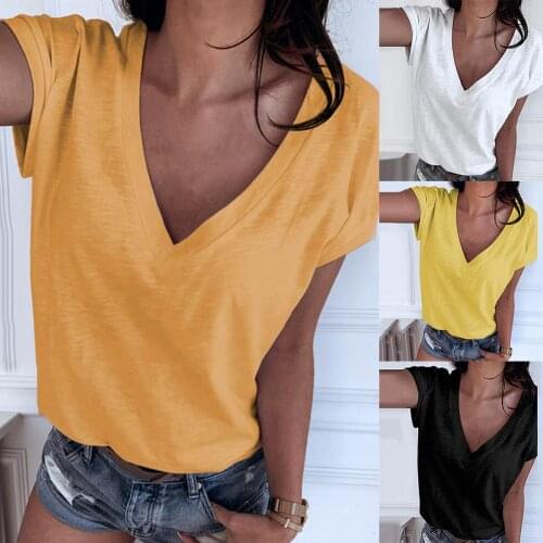 2020 Half Sleeve Blouse Summer Women Casual V Neck Solid Color Short Sleeves Clothes Blouse T-shirt Top Plus Size Female Shirt