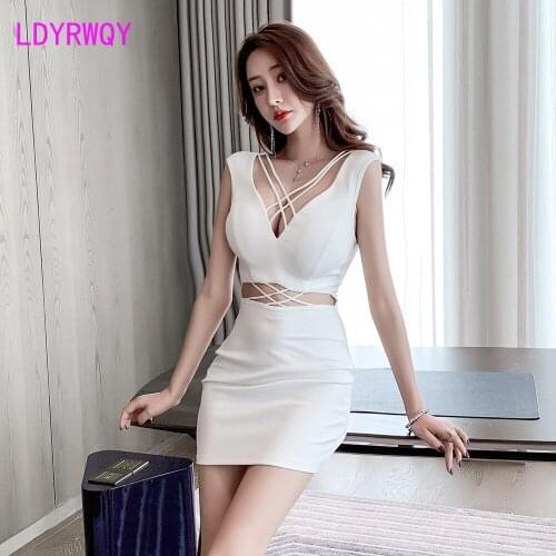 LDYRWQY 2021Nightclub Womens New Fashion Temperament Nightclub Low-Cut Tight-fitting Buttocks Sexy Dress Zippers