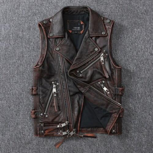 Real Leather Jacket Men Vest Vintage Sleeveless Motorcycle Jacket Cow Leather Jacket for Men Style Chaqueta Piel Hombre WPY2380
