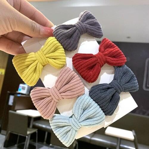 1Pcs Candy Color Clip Knitted Bow Hairpin Soft Cotton Cute Baby Girls Knot BB Hair Clip Korean Sweet Barrettes Hair Accessories
