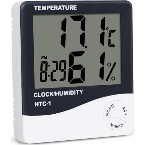 100pcs Digital LCD Room Electronic Temperature Humidity Meter Hygrometer Weather Station Alarm Clock HTC-1