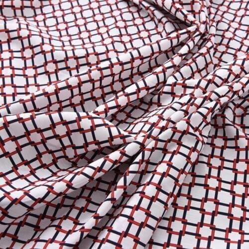 114CM Wide 19MM Red Geometry Print Silk CottonFabric for Summer Pants Dress Jacket H177