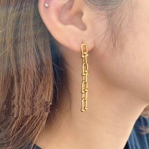 2020 Punk Women Earrings Vintage Metal U chain Stud Earrings Female Goth Jewelry Chains Tassel Pendant Femme Hiphop Bijoux