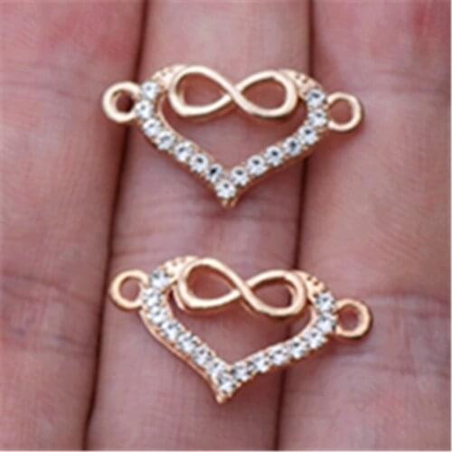 6pcs Handmade Rhinestone kc Golden Unlimited Love Charm Alloy Connectors For Bracelet Necklace DIY Jewelry Handmade Findings