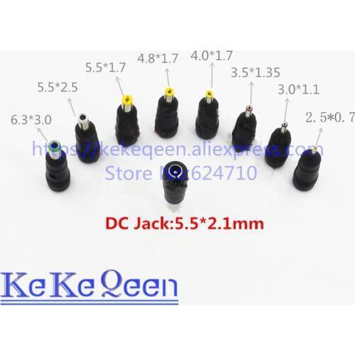 8pcs/lot Universal 8kinds of AC DC Jack Charger Power Supply Adapter Connector female plug 5.5*2.1mm transfer male plug
