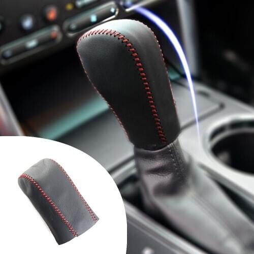 Muchkey Leather Gear Knob Stick Covers AT For Ford Explorer 2015 2016 2017 Non-slip Automatic Shifter