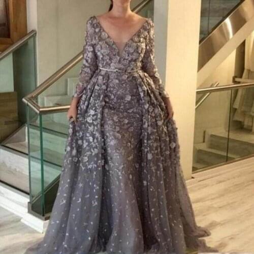 Floral Formal Gowns abiye Evening Dress Full Sleeves abendkleider vestido de festa Long Evening Dresses Dubai Floor Length