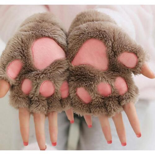 Halloween Christmas stage performance Cosplay cat bear Paw Claw Glove women child winter fluffy plush Glove Mittens party favor