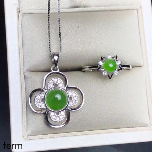 KJJEAXCMY exquisite jewelry 925 pure silver inlaid natural and Tian Biyu ladies' jewelry set rings pendant 2 pieces