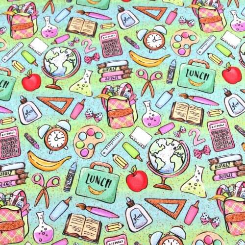 Cartoon Stationery Printing 100% Cotton Fabric for Kids Clothes Hometextile Backpacks Slipcover Cushion Cover DIY Material