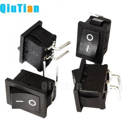 Black Push Button Switch 6A/250V 10A/125V KCD1-101 right angle 2Pin Left Curved Needle Snap-in On/Off 21MM*15MM Rocker Switches