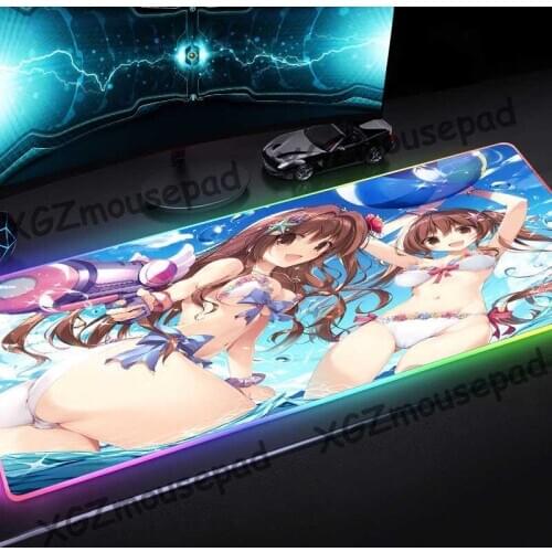 XGZ Pool Water Gun Balloon Anime Cute Girl Custom Large RGB Mouse Pad Black Lock Edge Computer Desk Mat Speed Rubber Non-slip