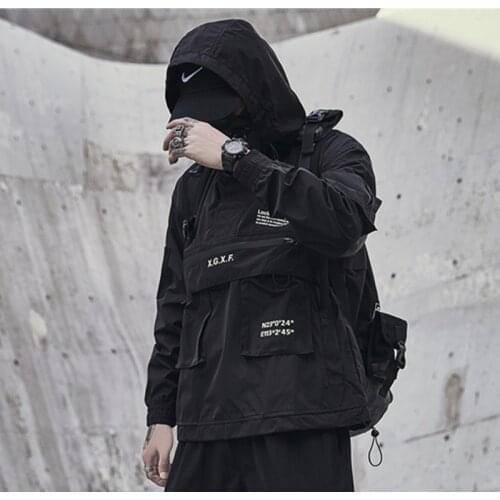 Dark Cargo Men Jackets Streetwear Tactical Function Streetwear Coat Harajuku Bomber Multi-pocket Hooded Windbreaker Jacket Male