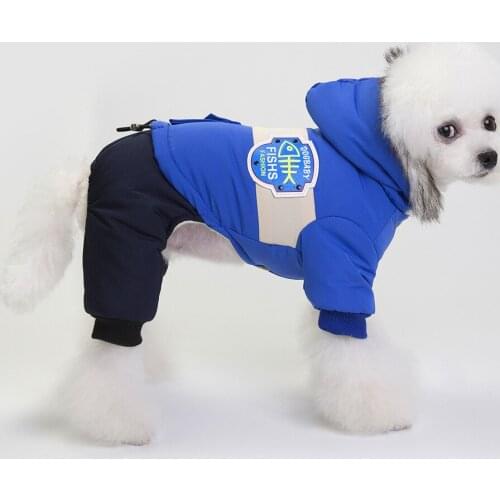 Color Block Button Pet Clothing Wind-proof Cold-proof dOG Clothes Cat Warm Wear Four Leg Down Jacket Dog Ski Coat with Pocket