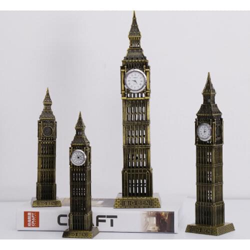 London Big Ben Creative Retro Ornament Model Decoration Home Office Memorial Crafts Metal Figurine Building with Clock Alloy