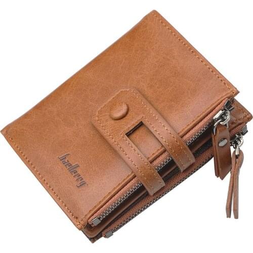 Name Engraving Men Wallets Leather Double Zipper Card Holder Short Male Purse Coin Pocket Vintage Brand High Quailty Men Wallets