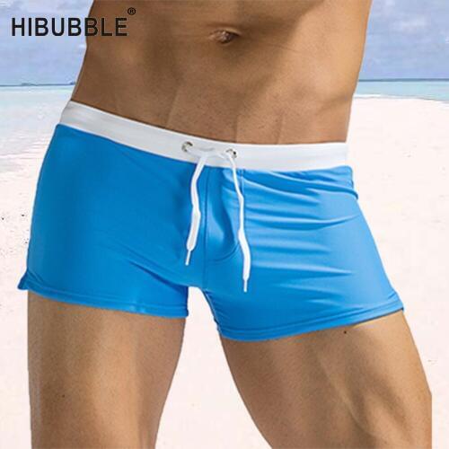 HIBUBBLE Back Pocket Mens Swimwears Sexy Swimming Trunk For Bathing 2018 New Man Swimsuits Gay Surf Brief Solid Boxer Swim Short