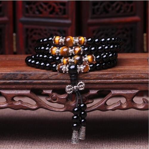 Mens Fashion bracelet 108 Beads Natural Crystal Bracelet obsidian Beads Multi-layer Rosary Mala Bracelets Free Shipping