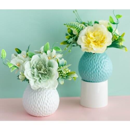 Nordic Style Simulation Flower Set Ceramic Vase Rose Flower Simulation Plant Potted Home Decoration Fake Flower Pot