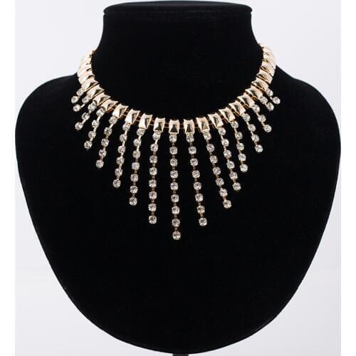 New Fashion Luxury Exaggerated Shiny Rhinestone Tassels Chain Choker Necklaces Wild Geometric Clavicle Collier Femme 2018