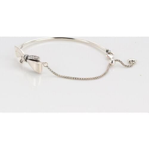 Authentic 100% 925 Sterling Silver Fashionable New Gorgeous Bow Bracelet Simple Versatile Bangle & Bracelet