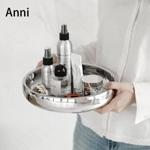 Silver Plated Stainless Steel Trays Decorative Nordic Modern Fruit Bowl Dressing Table Jewelry Cosmetic Storage Tray Home Decor