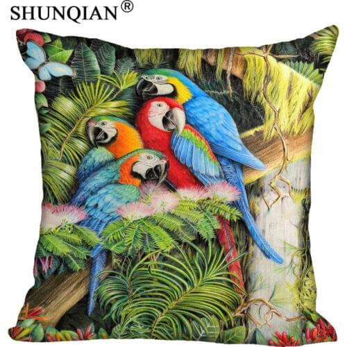 Custom Hot Sale Art Parrots Painting Pillowcases zipper Custom Pillow Case Pillowcase Cover Custom Made Supported