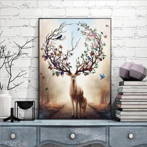Nordic Elk Animal Painting Posters And Prints Wall Art Canvas Painting Poster Wall Pictures For Living Room Home Decor no frame