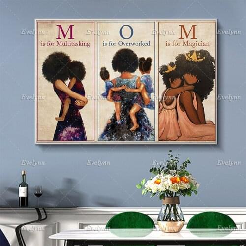 Afro Mom And Daughter Retro Poster Mothers Day Gifts Mom Is For Multitasking Wall Art Prints Home Decor Canvas Floating Frame