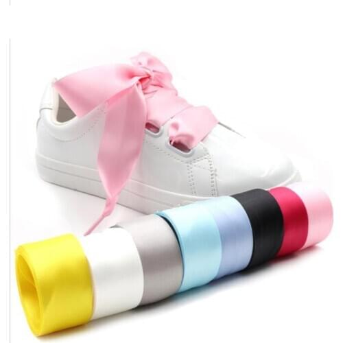 1Pair Satin Silk Ribbon Shoelaces White Sneaker shoes lace Canvas shoe laces 2cm Width 100cm Length Shoelace Bootlaces